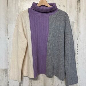 Nordstrom Cashmere Wool Blend Ribbed Colorblock Sweater Size S Relaxed Fit